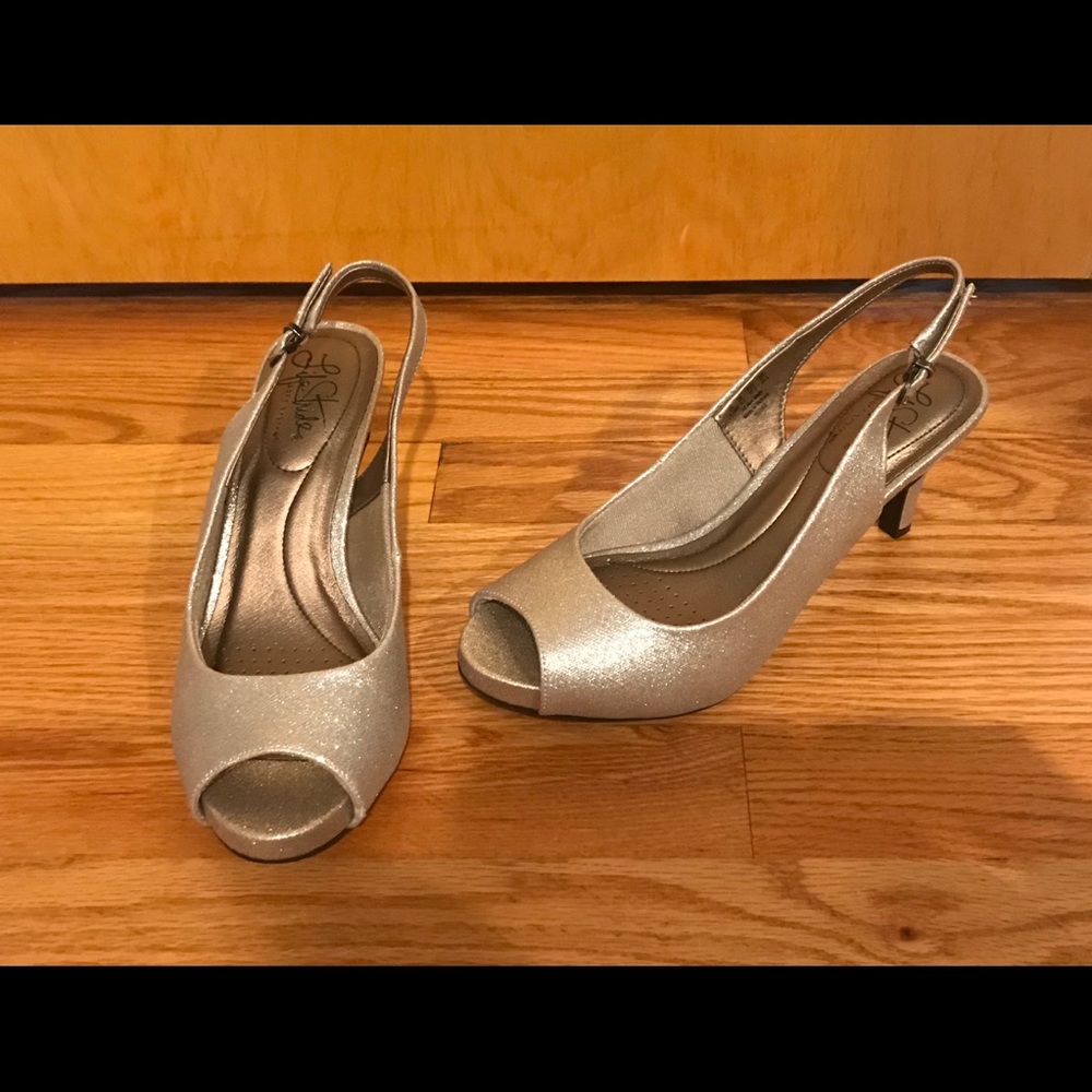 Ladies gold colored sling back heels